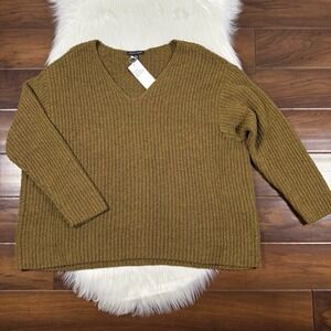 Eileen Fisher Womens Size Large Organic Cotton Fluff V Neck Sweater Top Cashmere